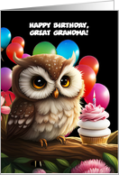 Great Grandma Happy Birthday Custom Cute Owl and Pink Cupcake card