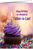 Father in Law Happy Birthday Cupcake and Candle Festive card