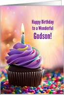 Godson Happy Birthday with Birthday Cupcake and Candle Festive card