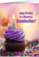 Grandmother Happy Birthday with Cute Cupcake and Birthday Candle card