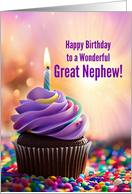 Great Nephew Happy Birthday with Festive Cupcake and Candle card