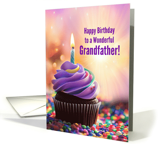 Grandfather Happy Birthday Fun with Cupcake and Birthday Candle card