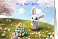 Godson Happy Easter Cute Bunny and Stacks of Eggs Customizable card