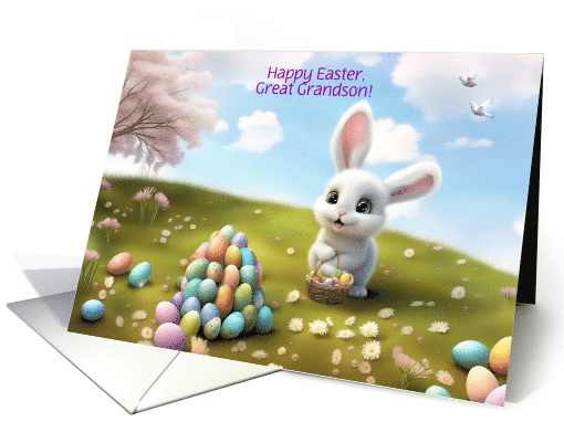 Great Grandson Darling Easter Bunny and Eggs Customizable card
