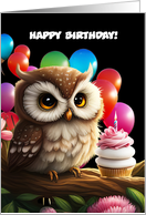 Birthday with Cute Owl and Balloons Cupcake Hope its a Hoot Custom card
