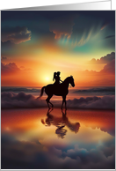 Love Romance with Two Riders Horseback on the Beach Sunset card