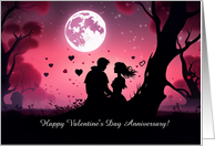 Anniversary on Valentine’s Day Cute Couple in the Moonlight Custom card