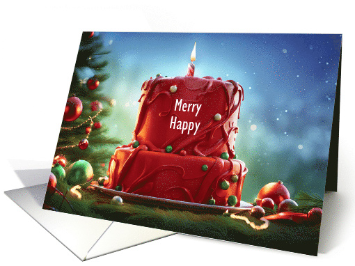 Christmas Birthday with Red Cake and Candle Customizable card