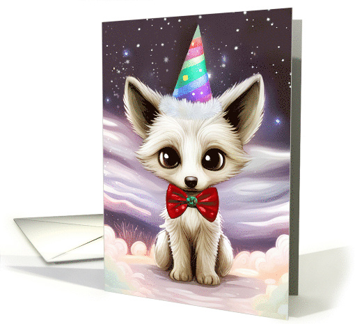 Happy Birthday Darling Wolf Pup with Party Hat and Bow Tie Cute card