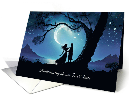 1st Date Anniversary with Romantic Couple Dancing Customizable card