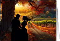 Wedding Congratulations in Fall Vineyard with Tree and Sun Pretty card