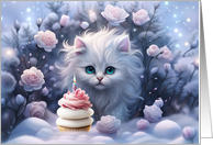 Cat and Cupcake with Pink Roses Pretty Happy Birthday card