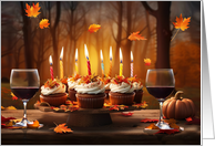 Birthday Wine and Cupcakes with Falling Leaves Pretty Fall Colors card