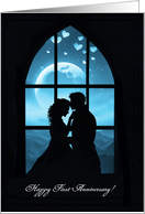 First Anniversary Pretty Couple in the Window Customizable Year card