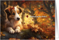 Thanksgiving Day with Cute Puppy and Falling Leaves Autumn Foliage card