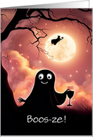 Halloween Funny Wine with Ghost and Witch Customizable card