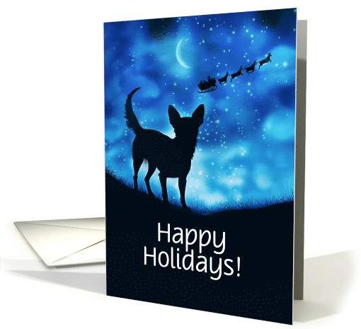 Chihuahua Christmas Happy Holidays With Santa Sleigh Moon Custom card