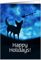 Chihuahua Christmas Happy Holidays With Santa Sleigh Moon Custom card