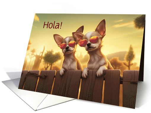 Hi Hello Cute Chihuahua Dogs With Shades Hola Custom card (1785582)