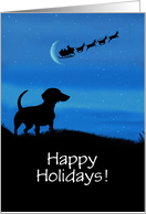 Christmas Happy Holidays with Cute Dachshund Dog Watching Santa Custom card