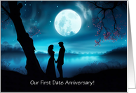 Anniversary of 1st Date Cute Couple in the Moonlight by Water Custom card