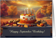 Birthday September Birthday with Pretty Cake Autumn Colors Custom card