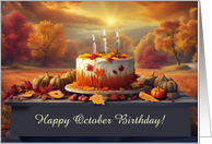 Birthday October Pretty Fall Colors with Birthday Cake Custom card
