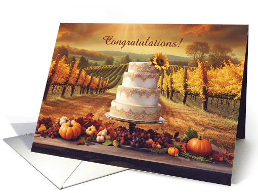 Wedding Fall Vineyard with Cake and Autumn Decorations Custom card
