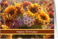 Birthday Fall Flowers with Butterflies Sunflower Chrysanthemums Custom card