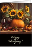 Thanksgiving with Wine Sunflowers Pumpkins Butterflies Pretty Custom card