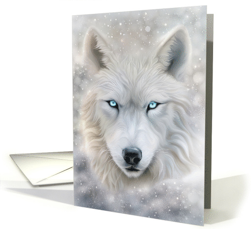 Christmas Holiday Wolf with Blue Eyes Seasons Greetings card (1786500)