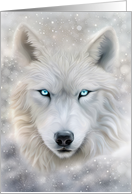 Christmas Holiday Wolf with Blue Eyes Seasons Greetings card