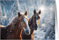 Christmas Horses Seasons Greetings Pretty Horses in the Snow card