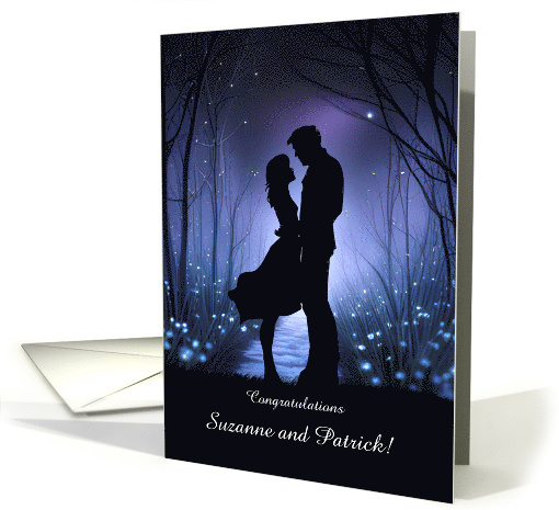 Engagement Congratulations Custom Names Couple in Moonlight card