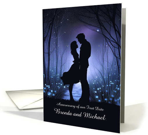 Anniversary of First Date Cute Couple at Night Customizable Names card