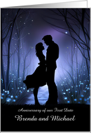 Anniversary of First Date Cute Couple at Night Customizable Names card