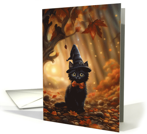 Halloween Cute Black Cat with Witch Hat and Fall Colors... (1787096)