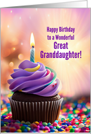 Great Granddaughter Festive Happy Birthday with Cupcake and Candle card
