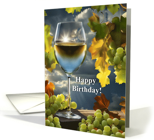 Birthday White Wine with Grapes and Grape Leaves Pretty... (1787760)