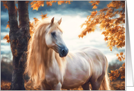 Horse Blank Note With Fine Art Horse in Fall Autumn Colored Leaves card
