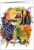 Wine Glass with Grapes and Leaves Watercolor Look Artistic Blank card