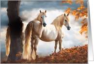 Hi Hello Two Horses in the Autumn Colors with Painterly Feel Cute card