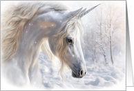 Unicorn Fantasy in the Snow with Faux Sparkles Pretty Mystical Blank card