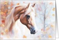 Horse Blank Note with Beautiful Paint Horse in the Fall Leaves card