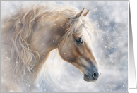 Christmas Holiday Horse in the Snow Pretty Palomino Long Mane card