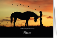 Horse Sympathy Custom Name Horse and Gal in the Sunset with Birds card