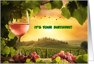 Birthday Humor with Wine and Vineyard Glass of Rose Custom Cover card
