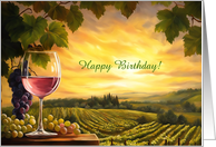 Birthday With Glass of Rose Vineyard and Grapes Custom Cover Text card