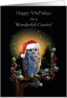 Cousin Happy Holidays with Cute Owl and Moon Happy New Year Too card