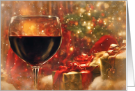 Christmas Happy Holidays with Wine and Presents Xmas Setting card